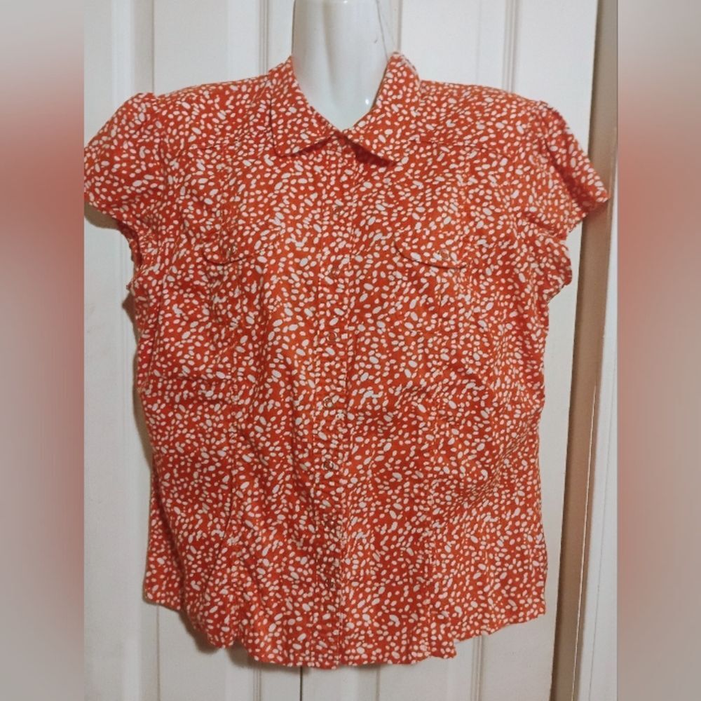 Style & Co. Fitted Orange Cap Sleeve Shirt
